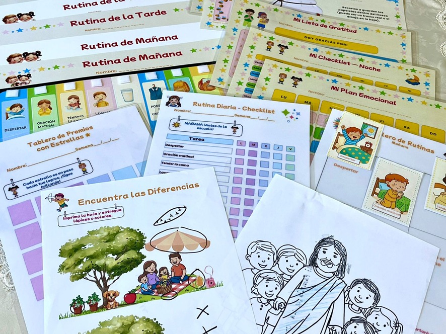 Visão panorâmica dos materiales do Kit Niños de Luz